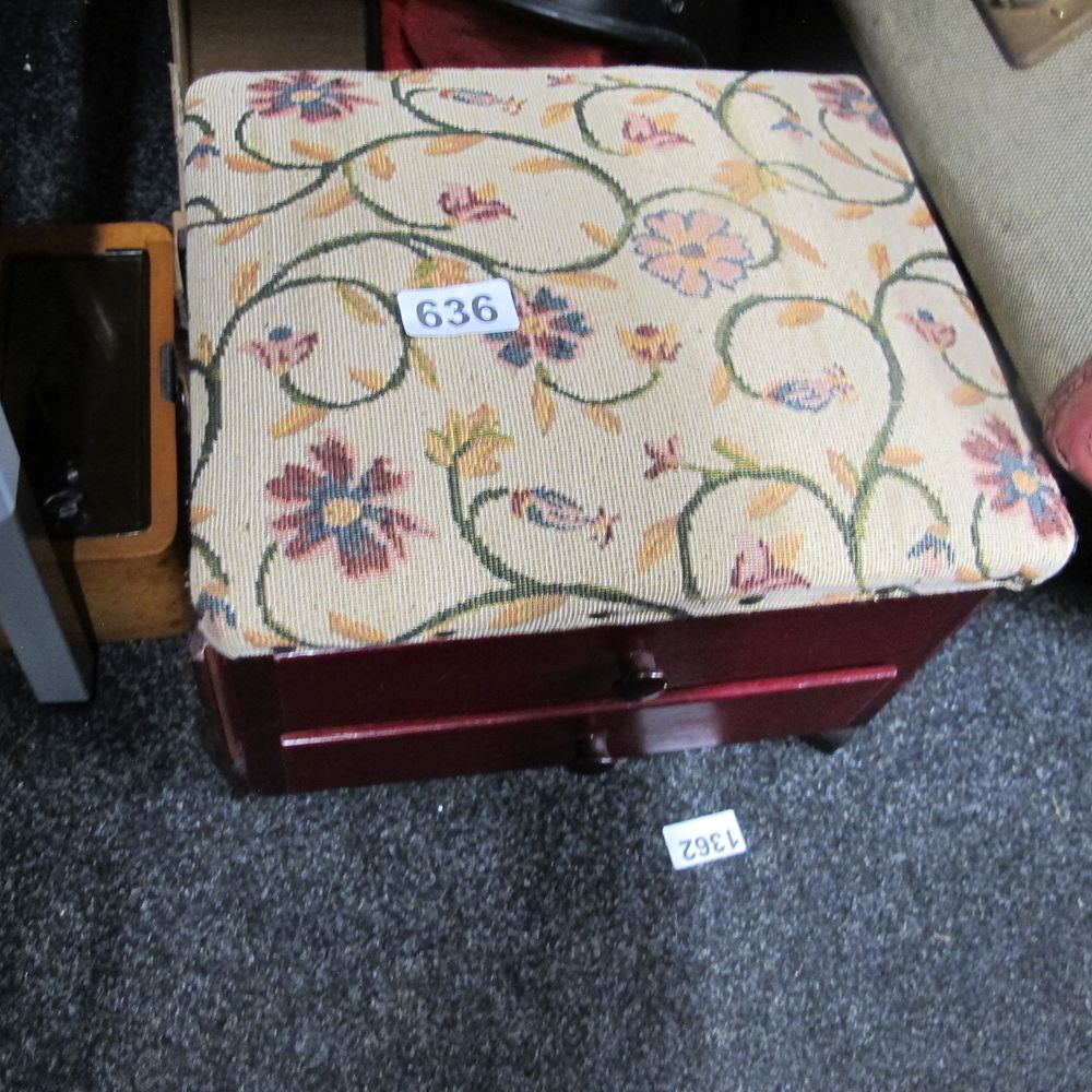 Lot 636: Embroidery seat double draw stool