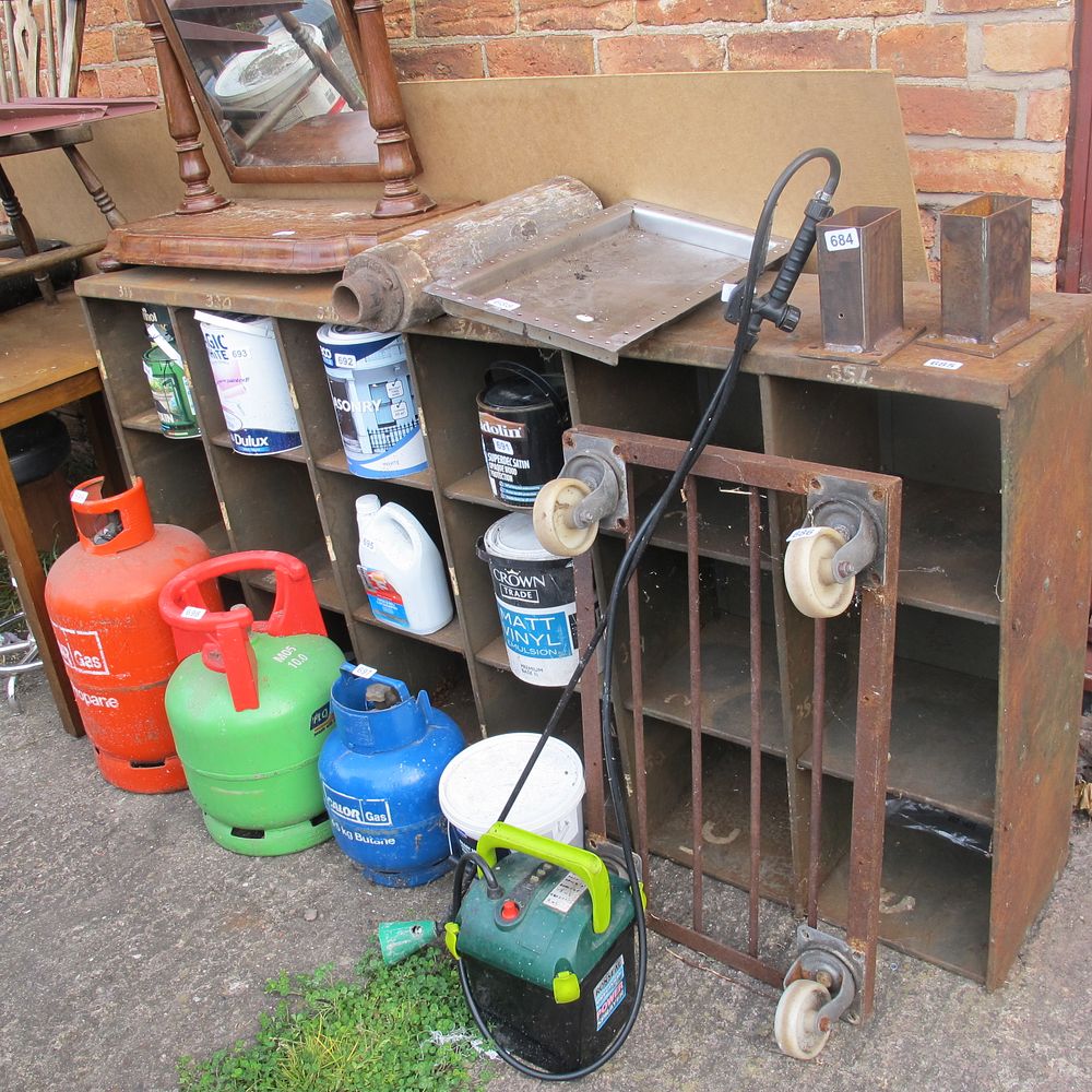 Lot 685: large metal workshop pigeon hole storage unit