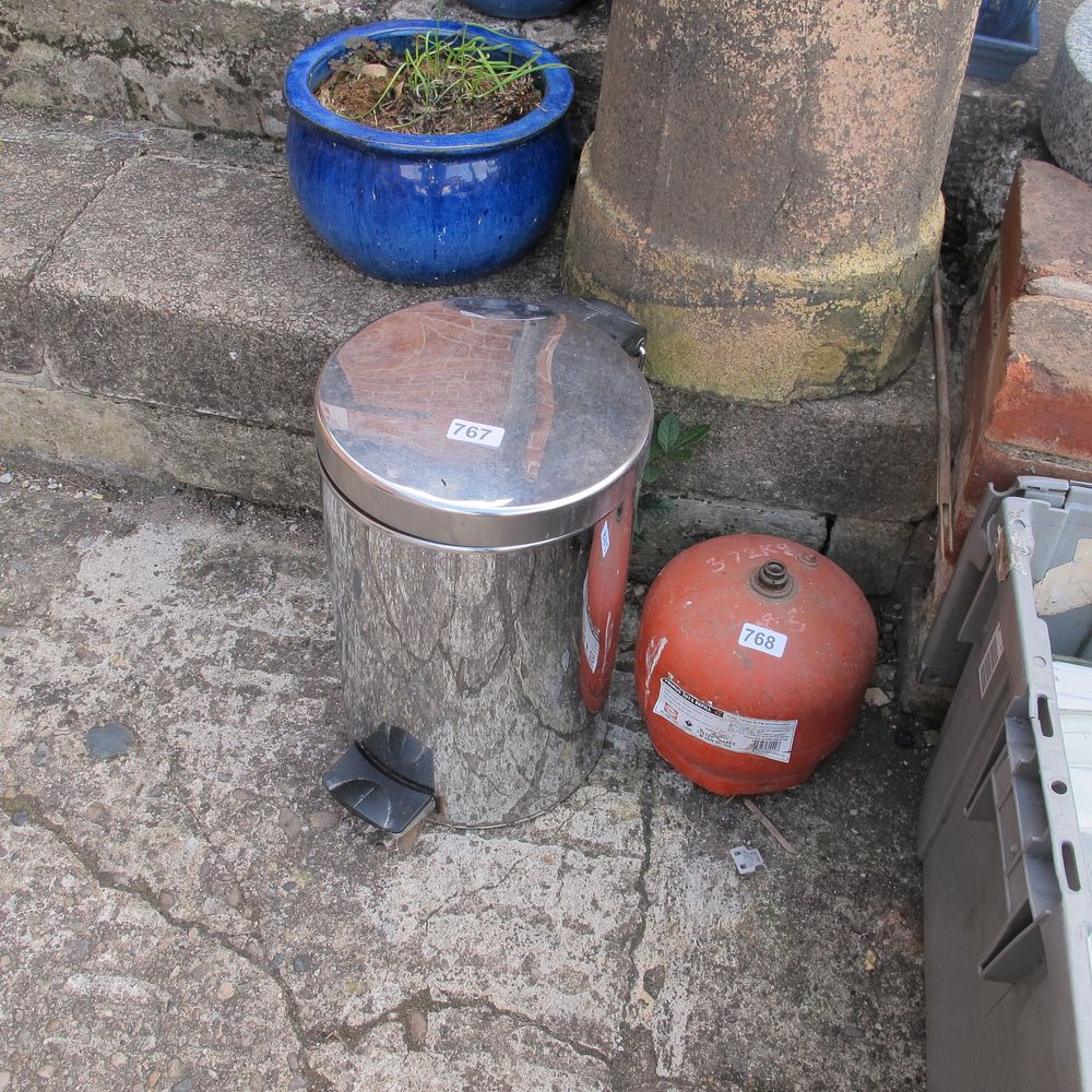 Lot 767: small chrome pedestal bin