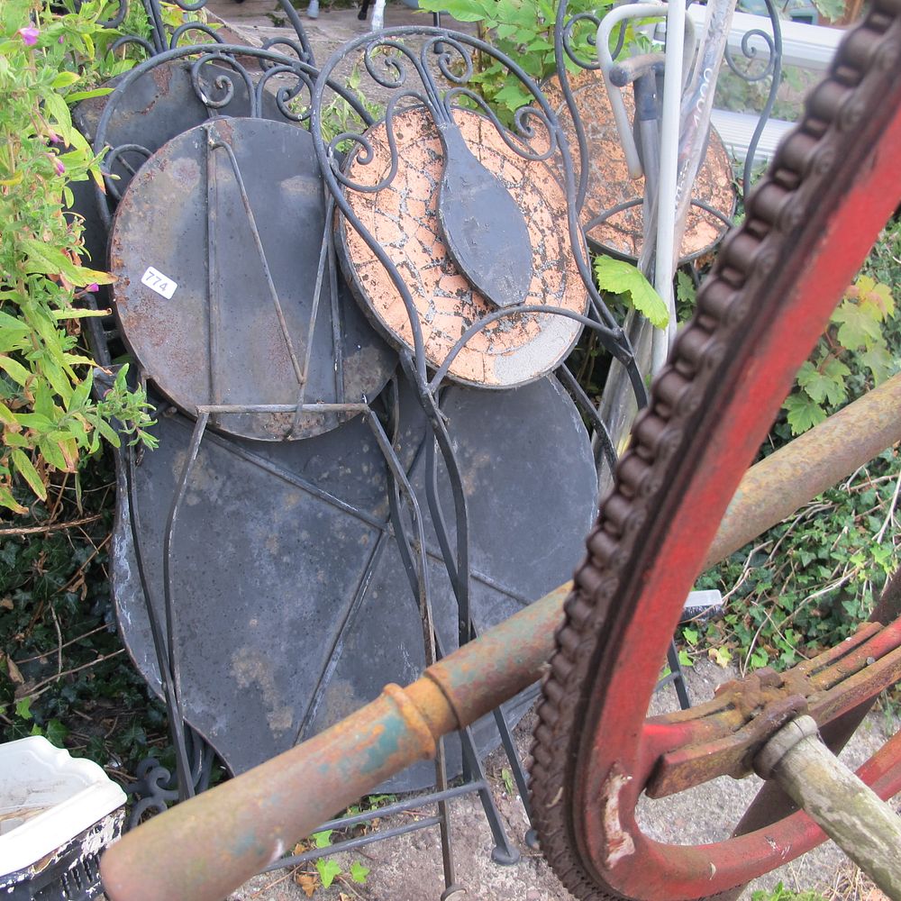 Lot 774: vintage French metal folding pair of garden chairs...