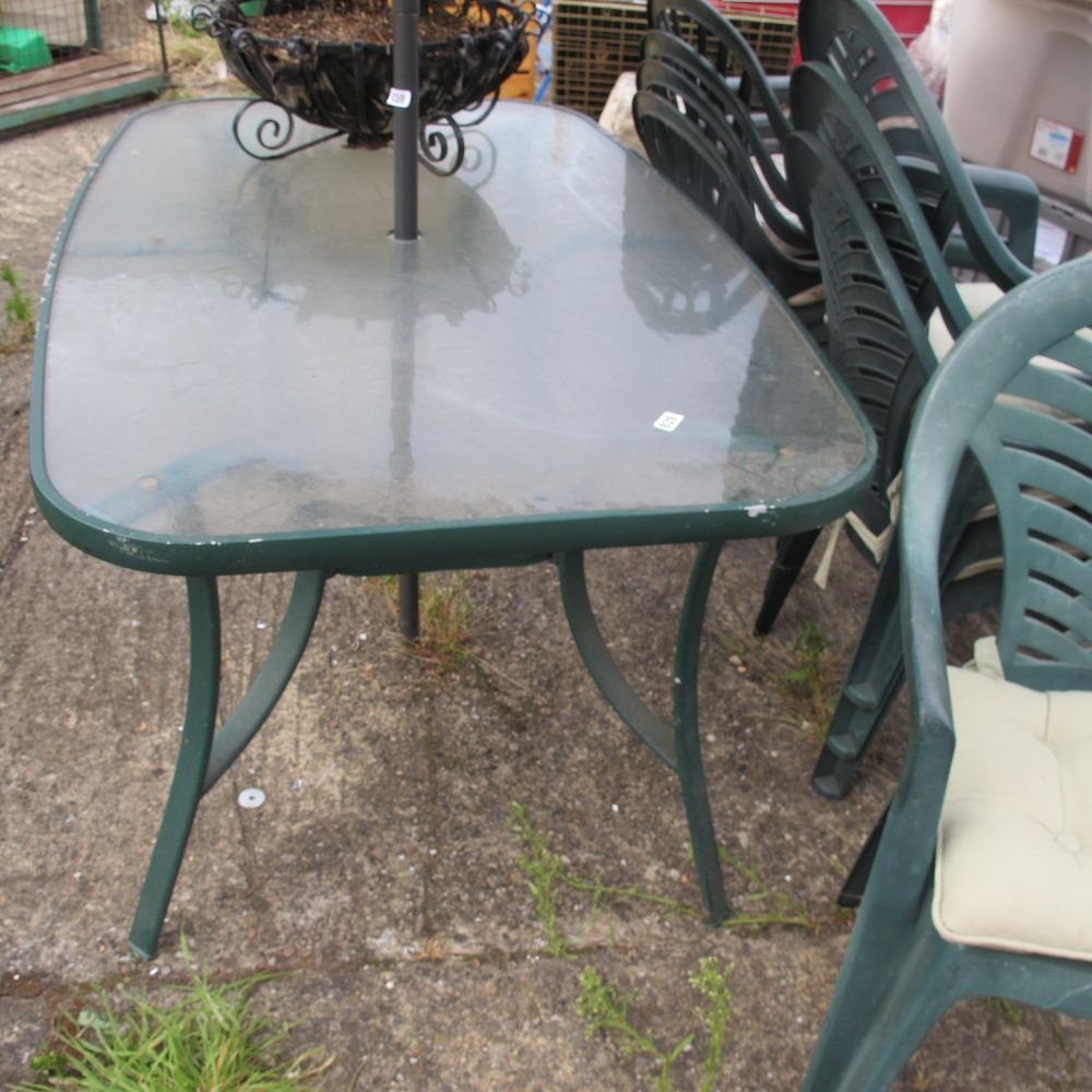 Lot 839: glass topped garden table