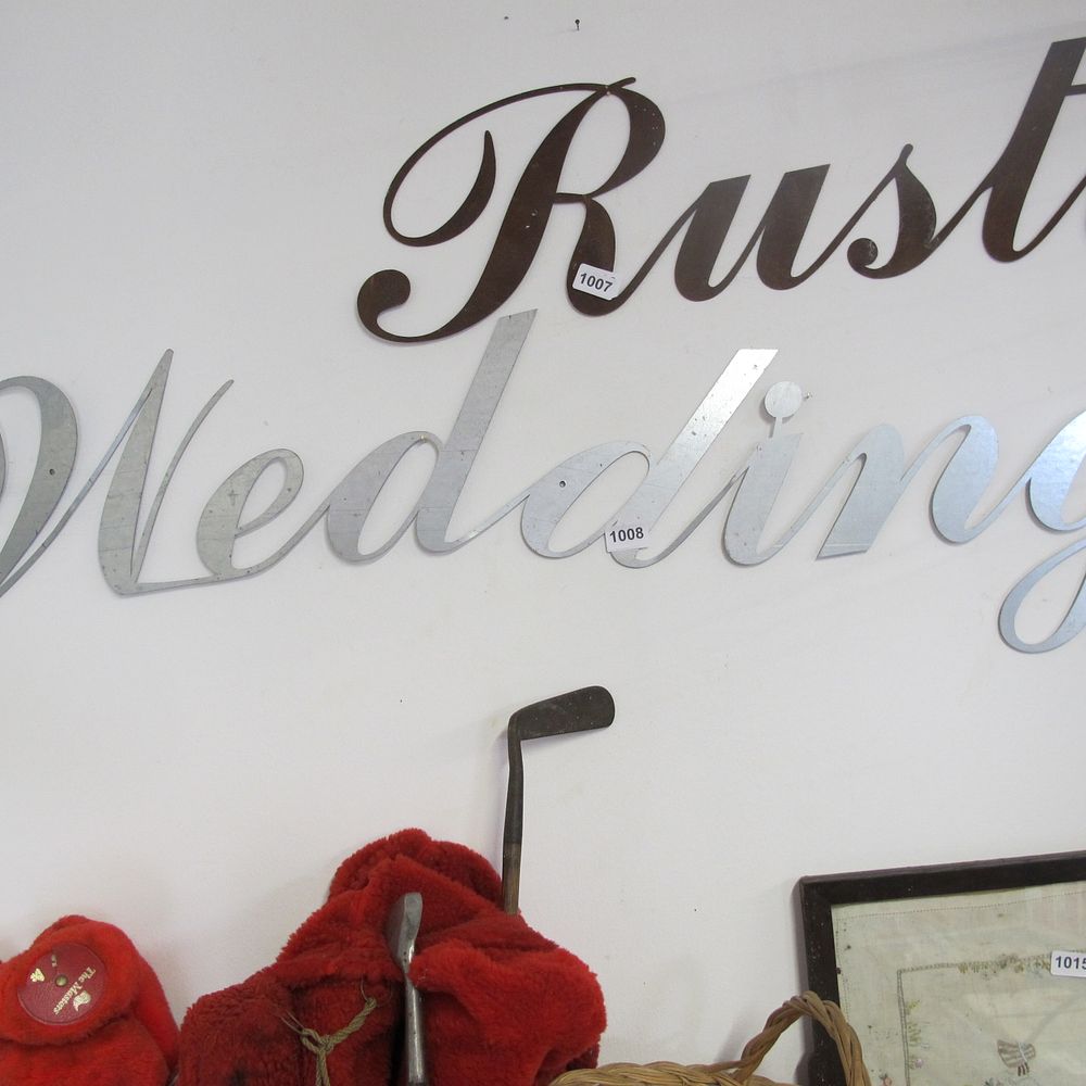 Lot 1008: Metal wall hanging ‘Wedding’ sign 