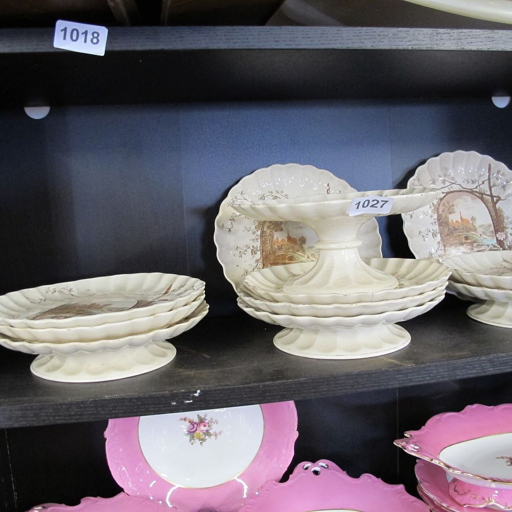 Lot 1027: China plates and cake stands EM and co...