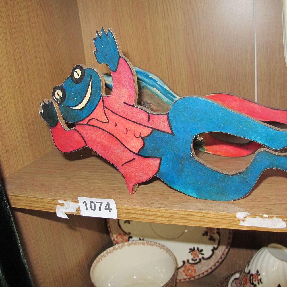 Lot 1074: Painted wooden frog 