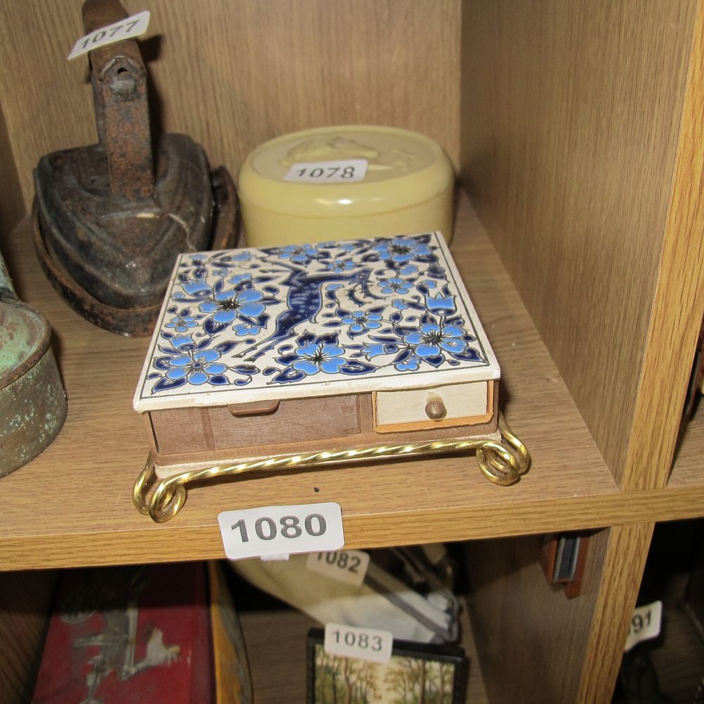 Lot 1080: Tile top jewellery box 