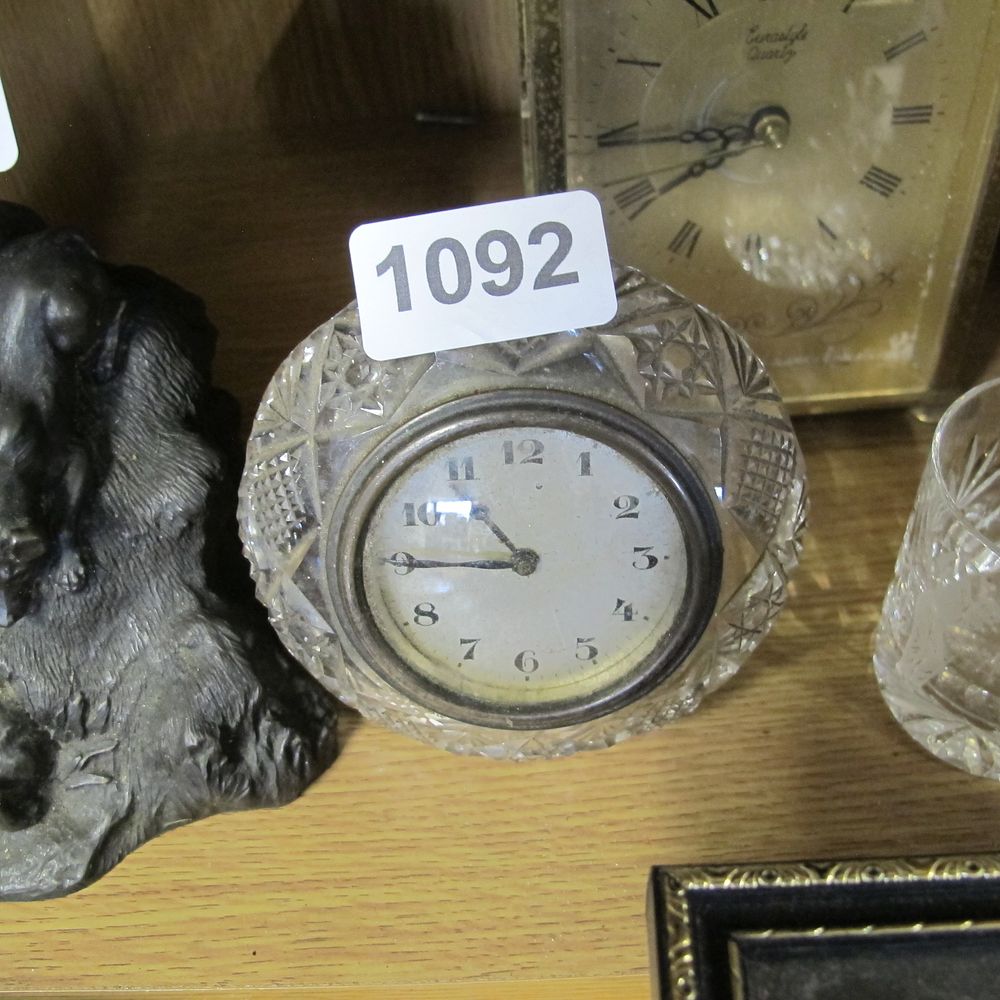 Lot 1092: Cut glass table clock 