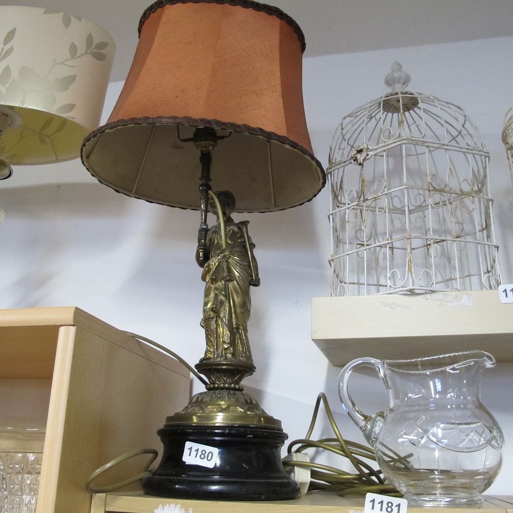 Lot 1180: Brass table lamp and shade