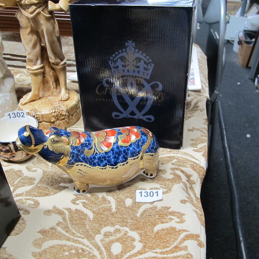 Lot 1301: Boxed Royal Crown Derby hippo