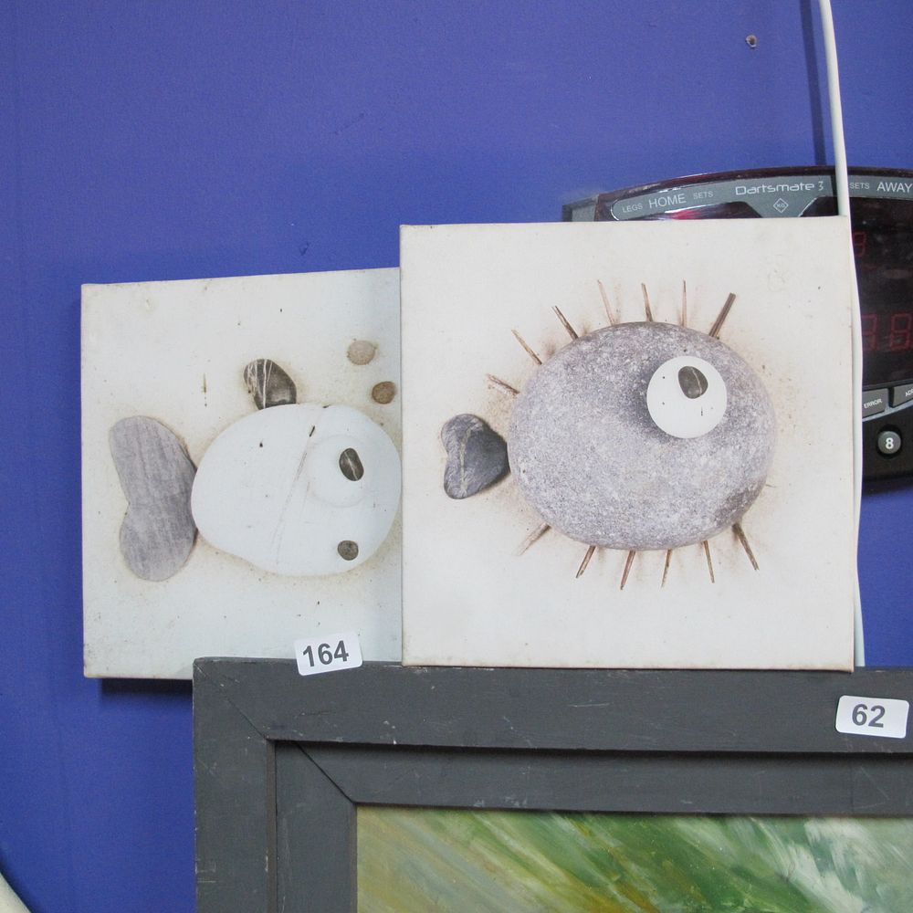 Lot 164: two fishy pictures for the bathroom wall