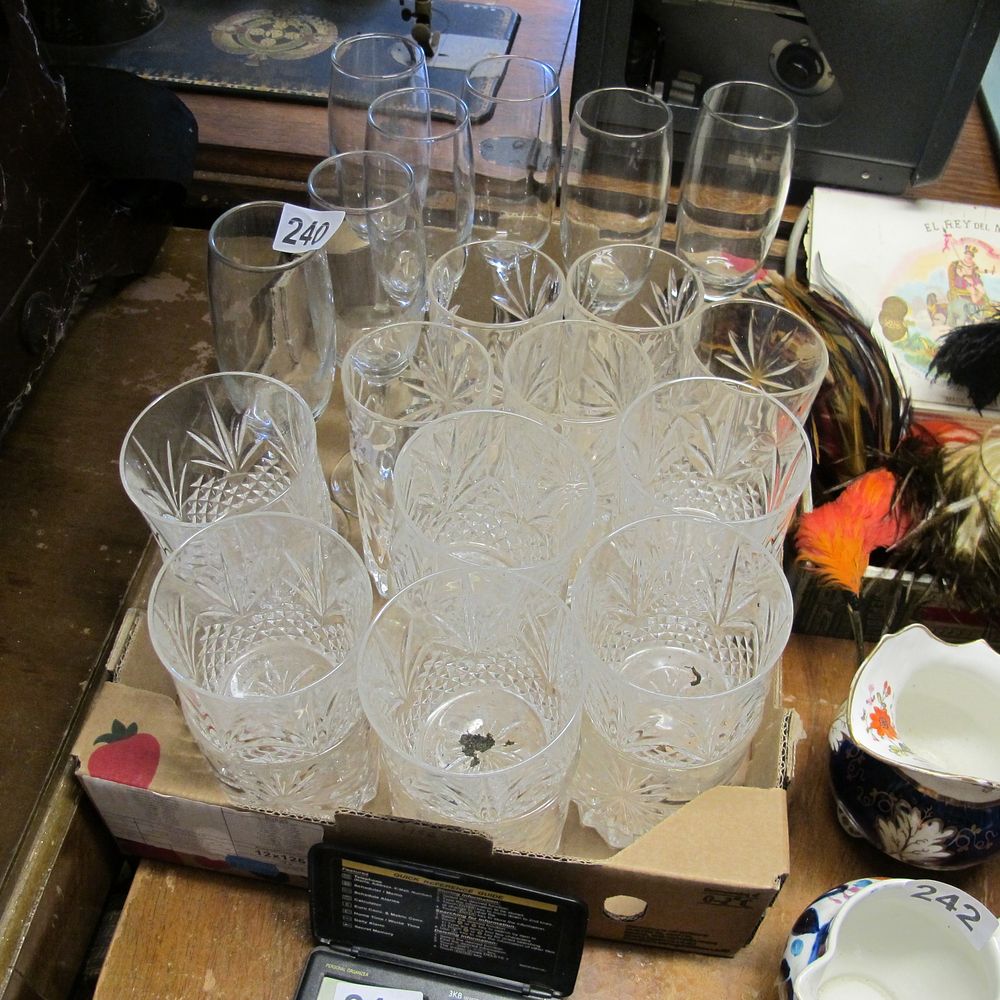 Lot 240: misc box of crystal glasses inc cut glass...