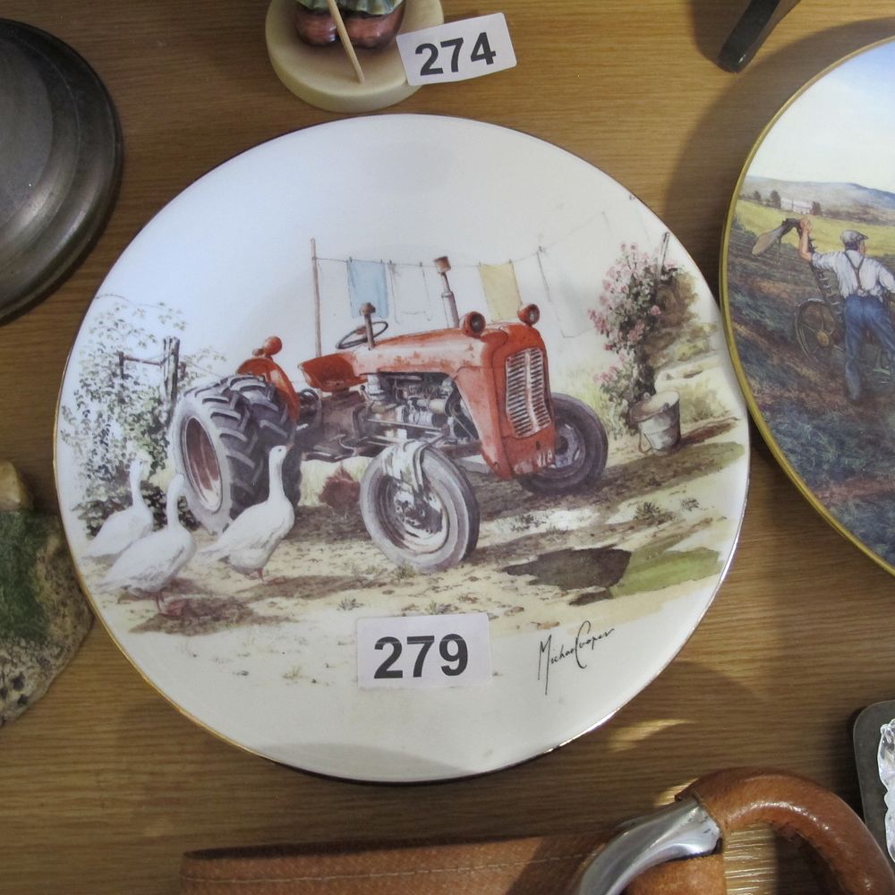Lot 279: Porcelain plate featuring farmyard scene with tractor