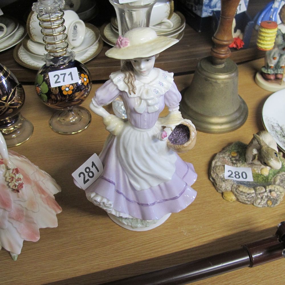 Lot 281: Royal Worcester figurine of lady with hat and...
