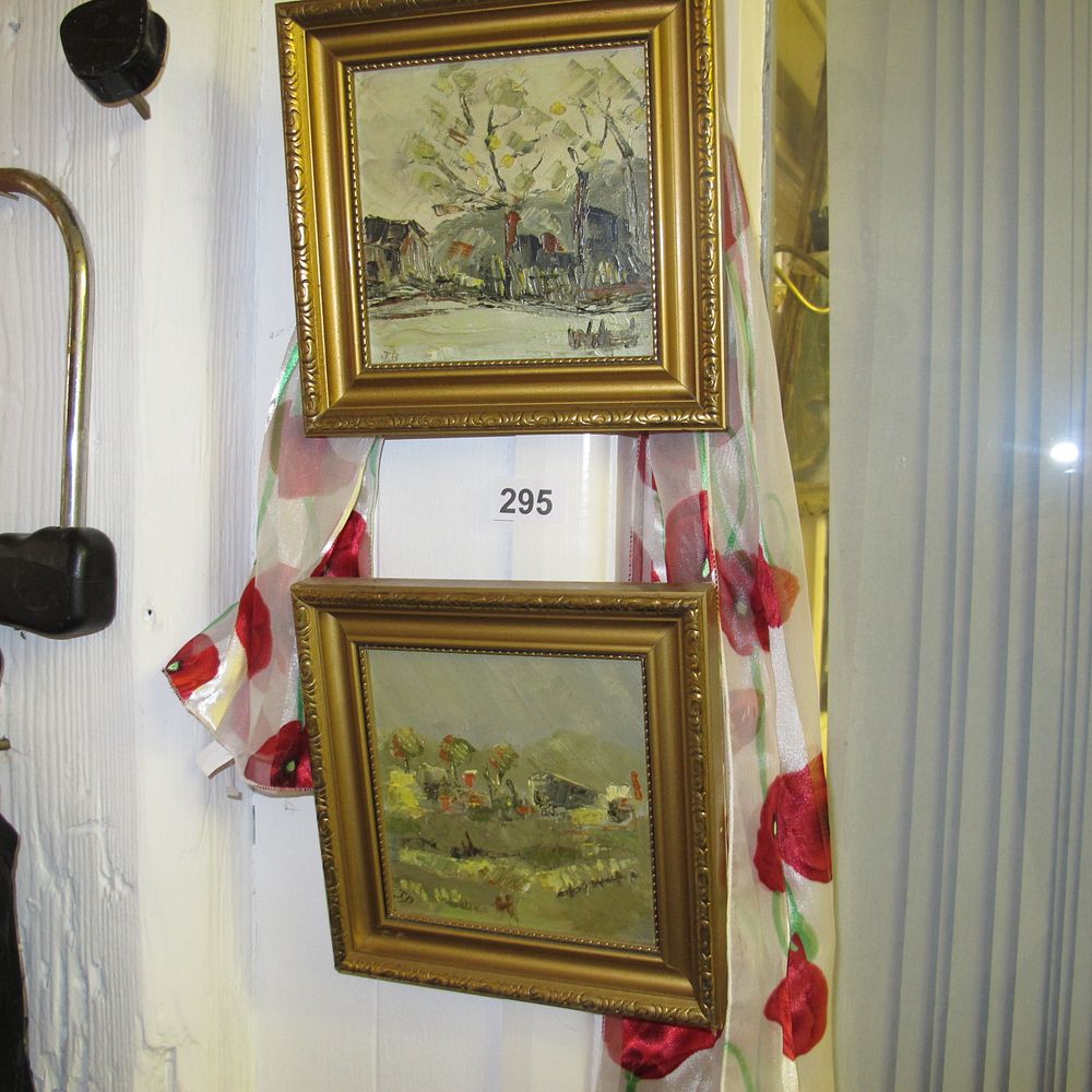 Lot 295: Pair of oil on canvas gold framed woodland...