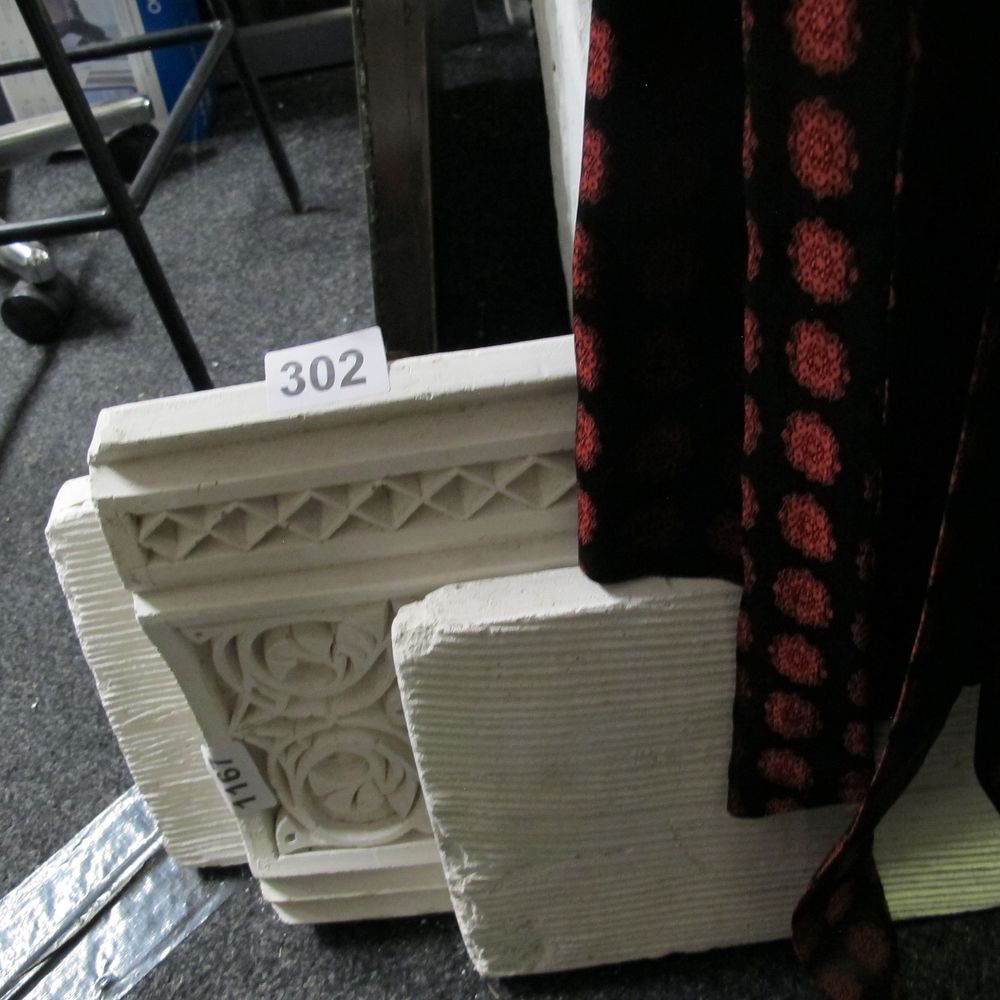 Lot 302:  3 long pieces of plaster skirting boards