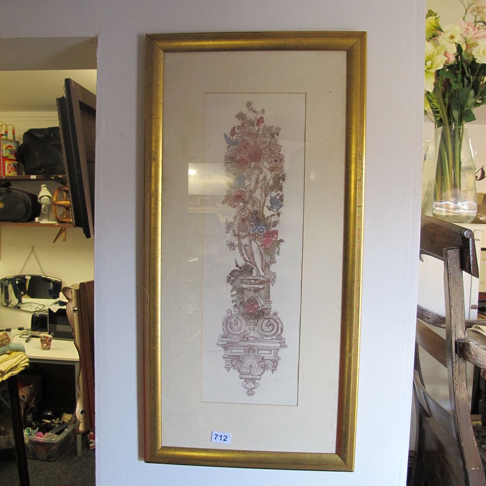Lot 712: Framed and glazed picture of a statue covered...