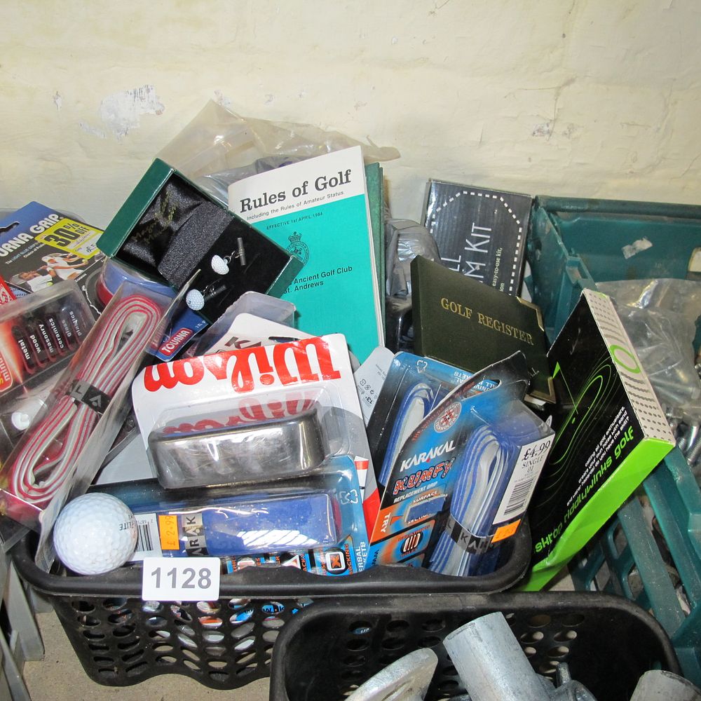 Lot 1128: Box of golf misc