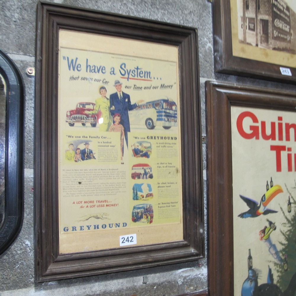 Lot 242: Framed original american Greyhound Bus advertisment poster