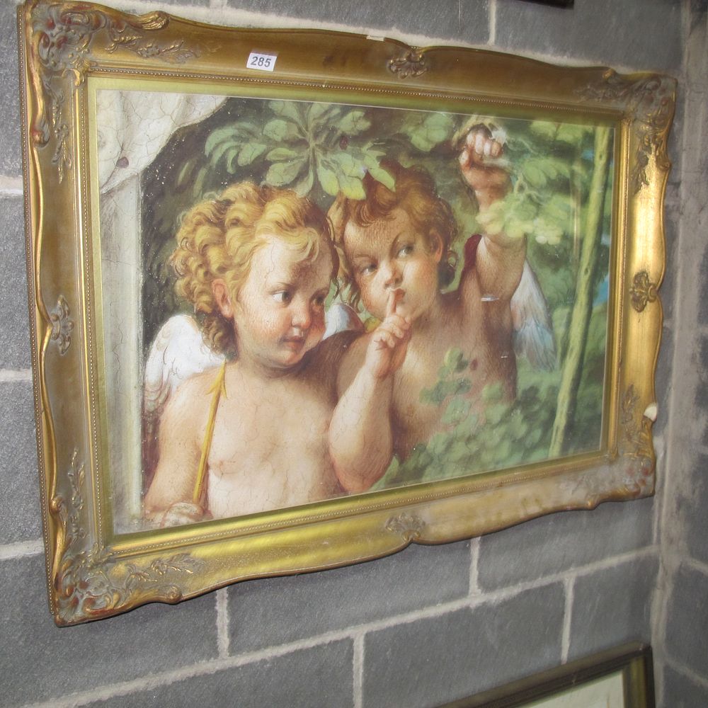 Lot 285: Gilt framed extra large cherub picture