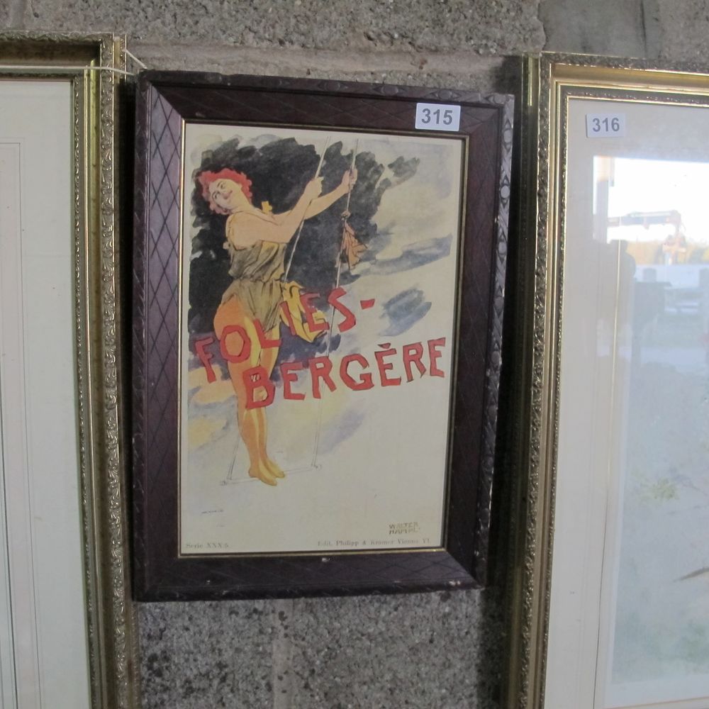 Lot 315: Framed and glazed advertisement for Folies Bergere music...