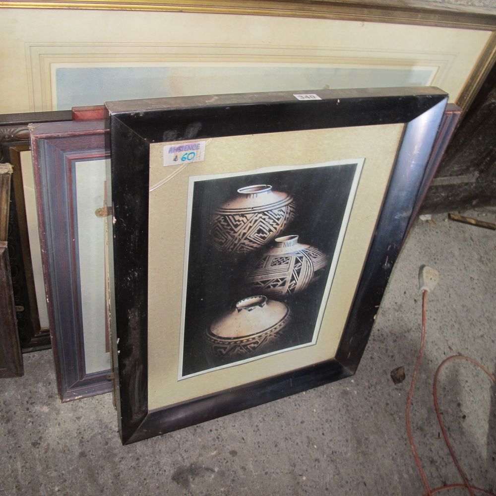 Lot 340: interesting framed and glazed pictures and black and...