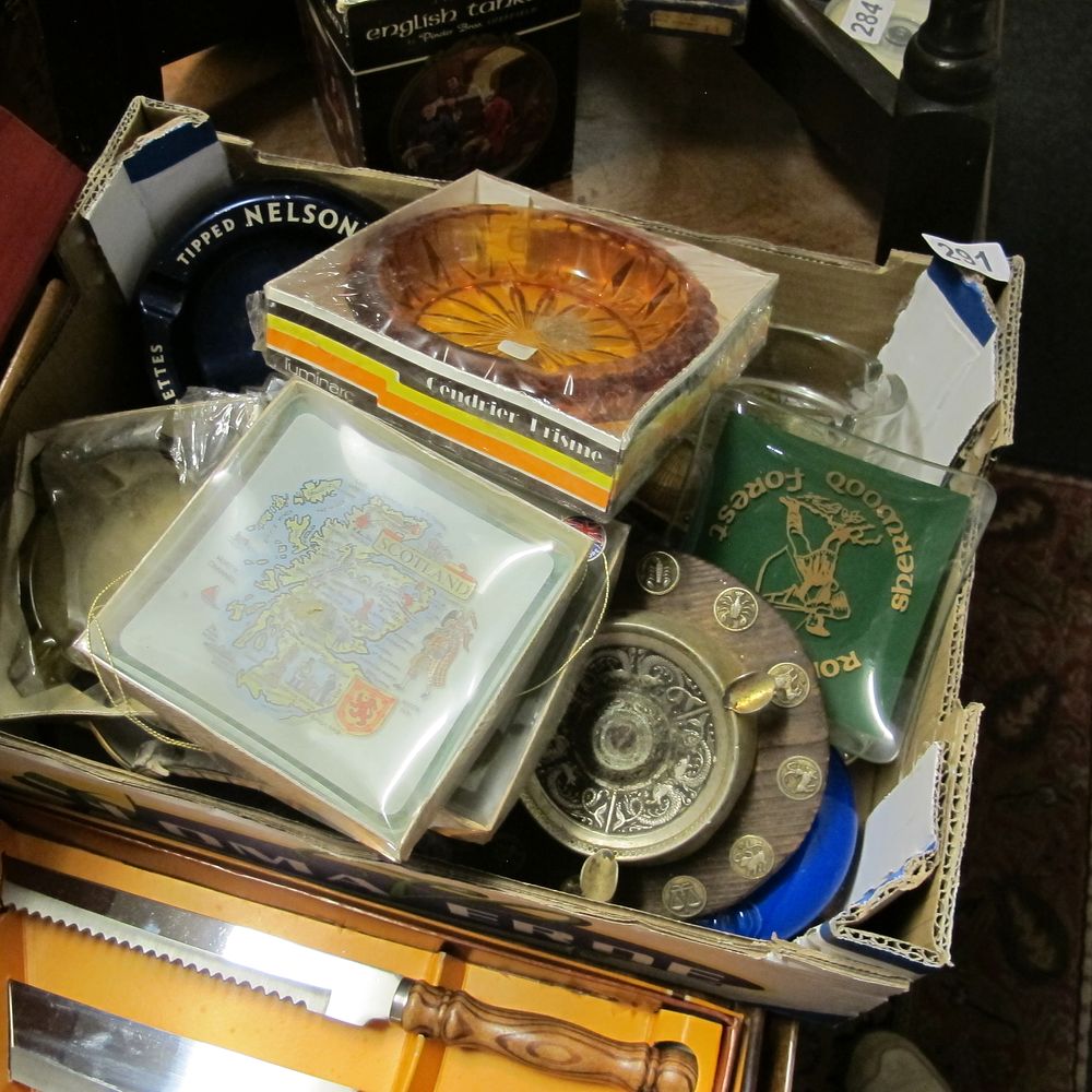 Lot 291: box of branded advertising ashtrays