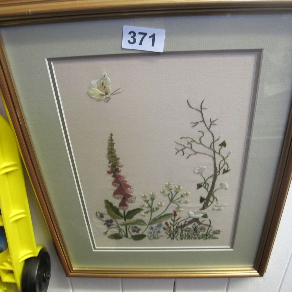 Lot 371: framed and glazed embroidered picture