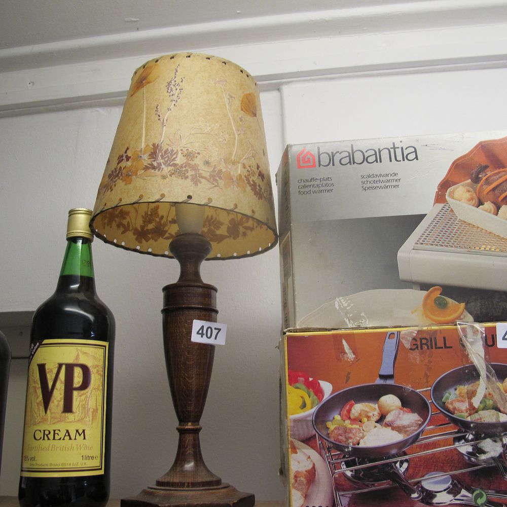 Lot 407: turned wooden table lamp