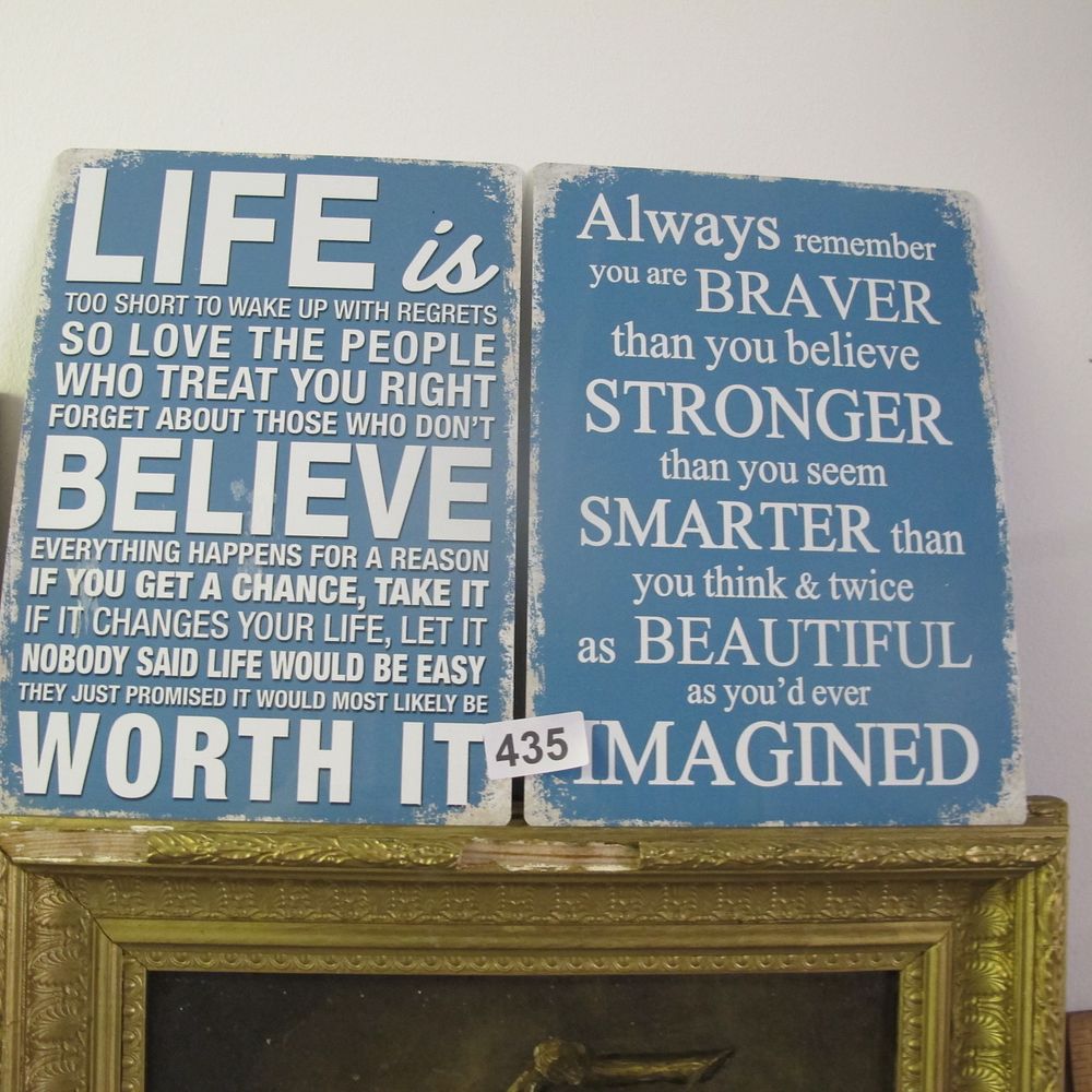 Lot 435: inspirational vomit inducing signs