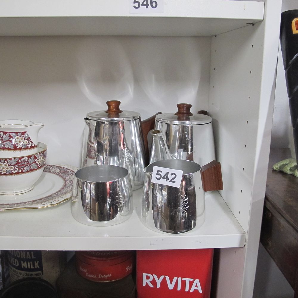 Lot 542: stainless steel tea set