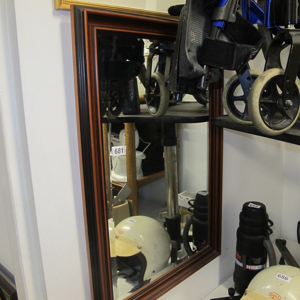 Lot 681: large wood framed wall mirror
