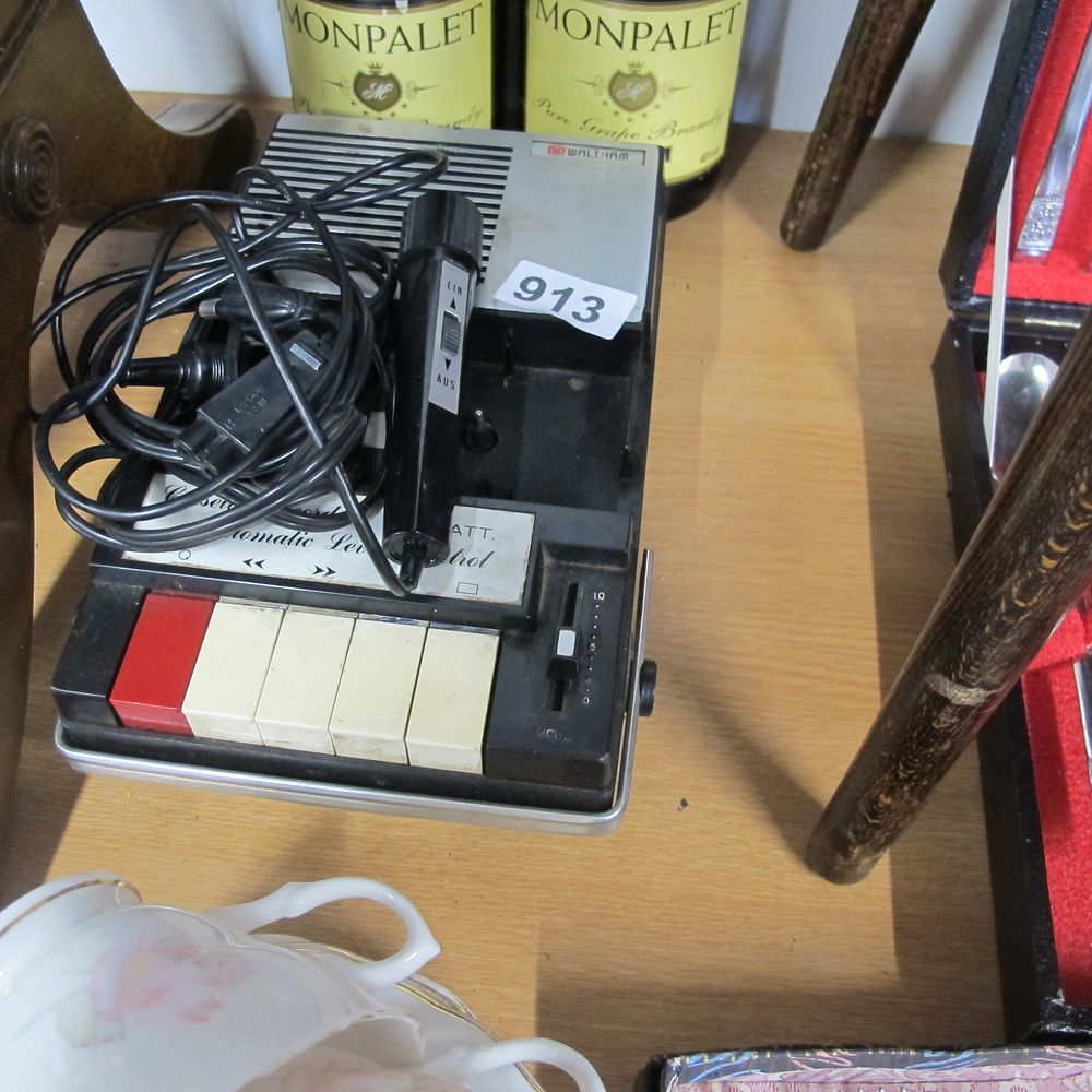 Lot 913: vintage cassette tape deck and microphone