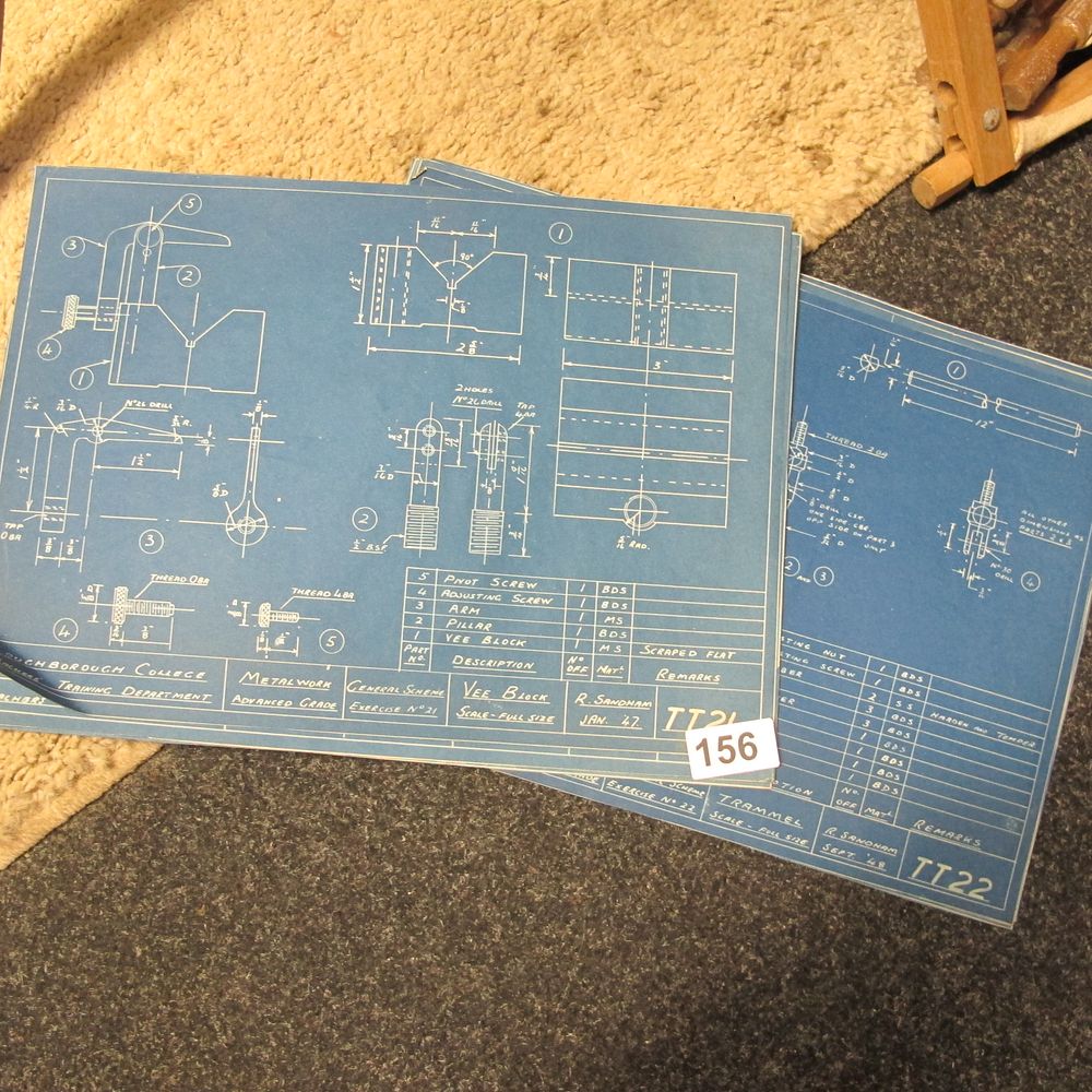 Lot 156: Engineering blue prints to test students from Loughborough