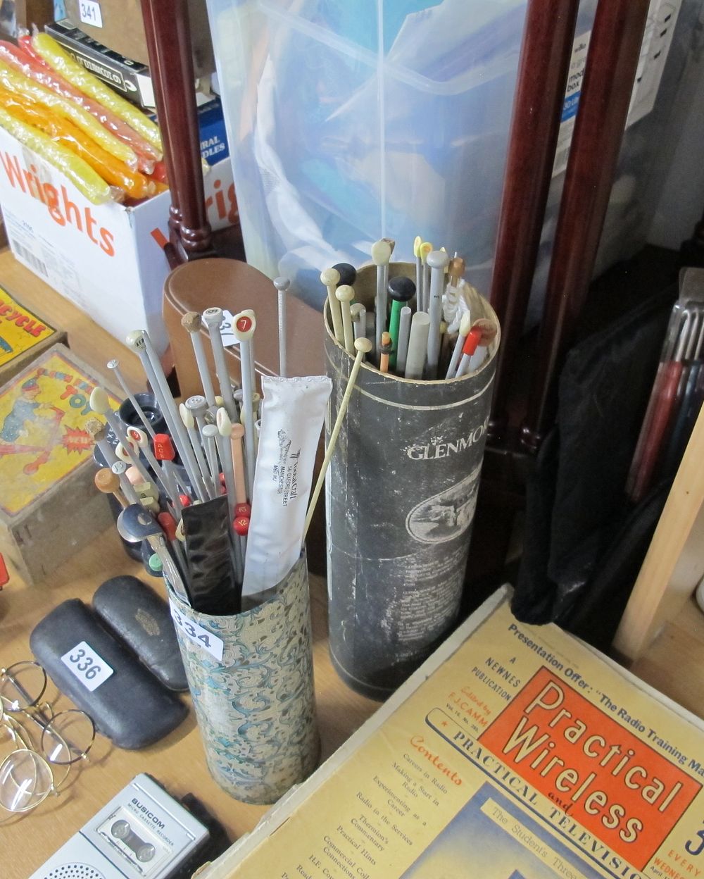 Lot 334: knitting needles and cases