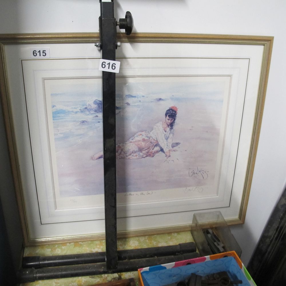 Lot 615: painting of lady on beach 