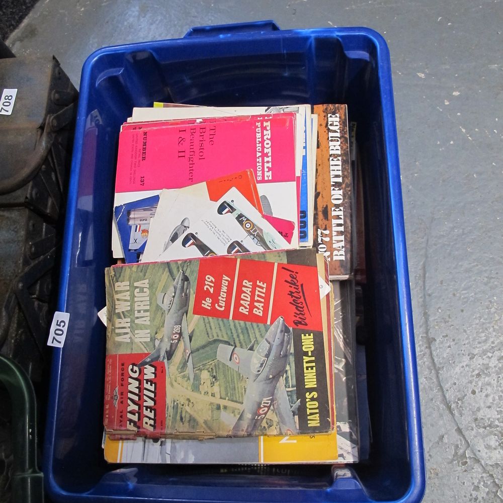 Lot 705: Large box of misc. vintage collectable aviation, war...