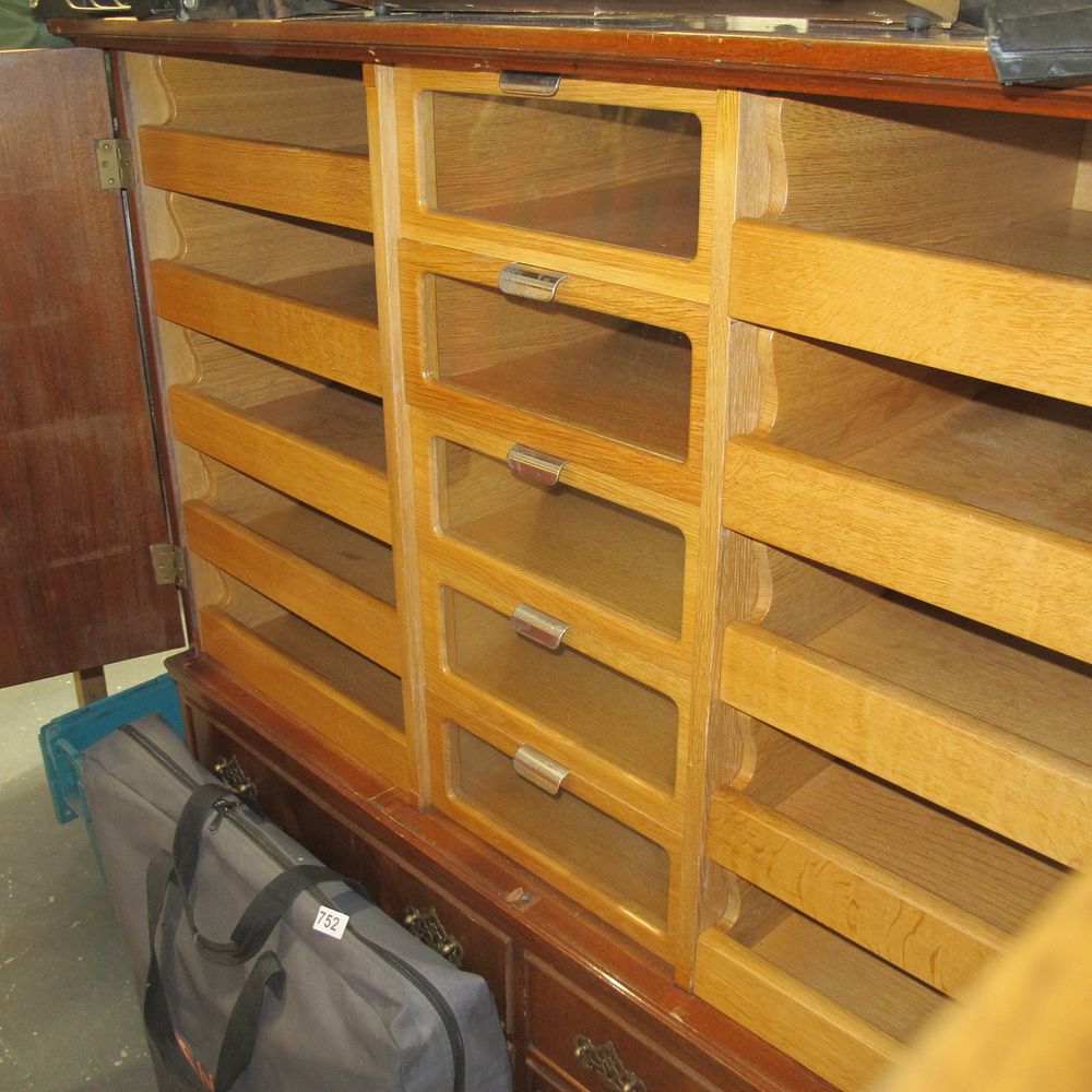 Lot 751: large wooden admin storage cabinet