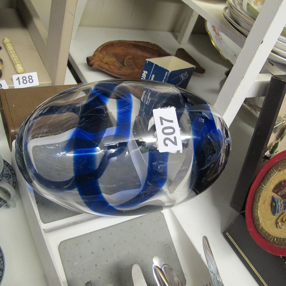 Lot 207: A handblown large swirl sphere studio glass object.