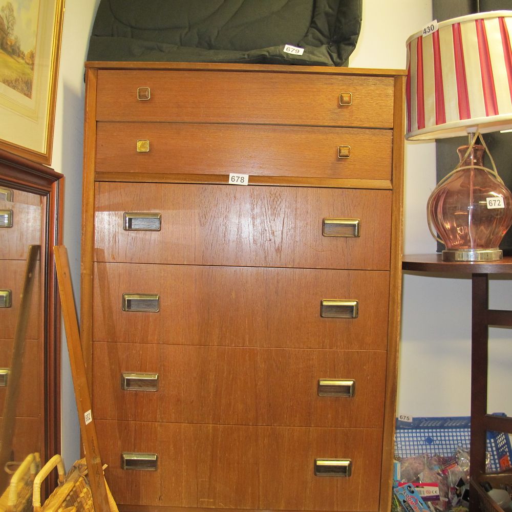 Lot 678: Tall mid century modern chest of drawers