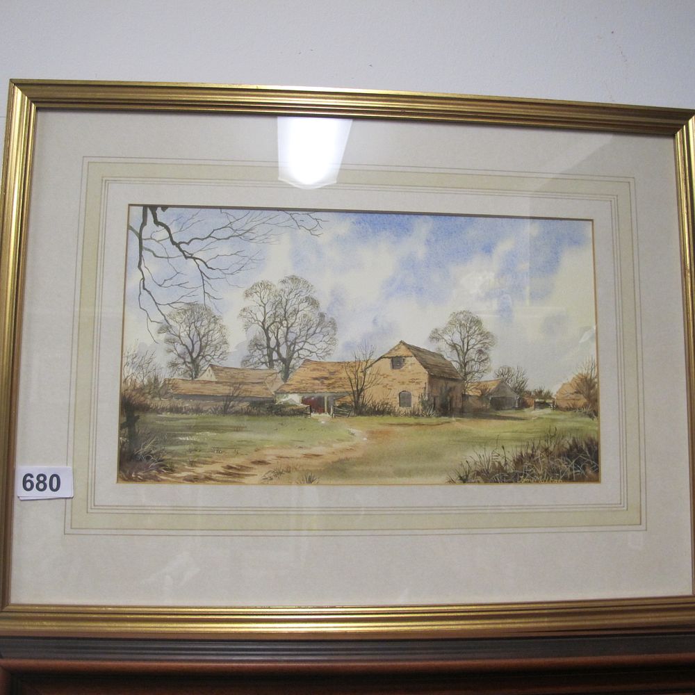 Lot 680: Framed and glazed farm picture
