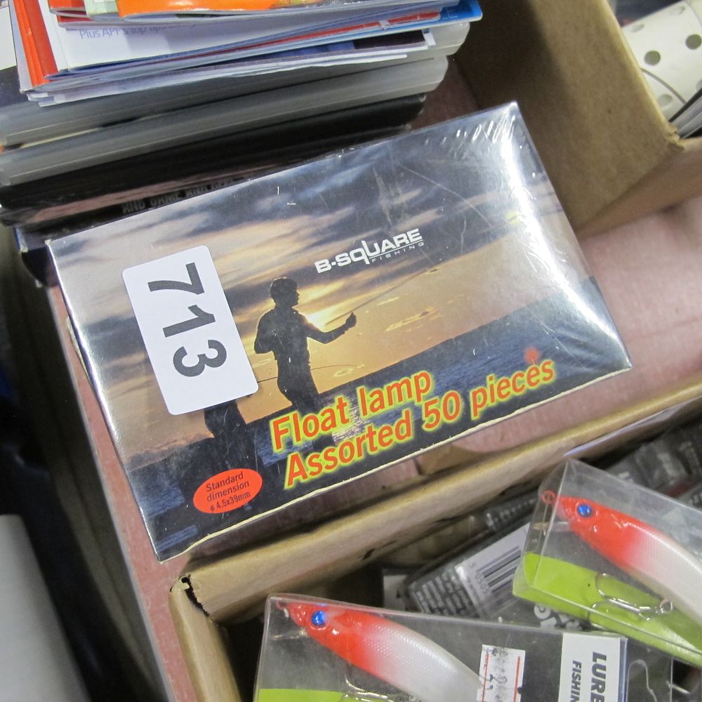 Lot 713: box of misc fishing tackle etc