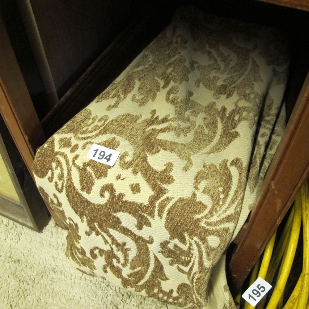 Lot 194: Off-White Damask Fabric with Brown Floral Pattern