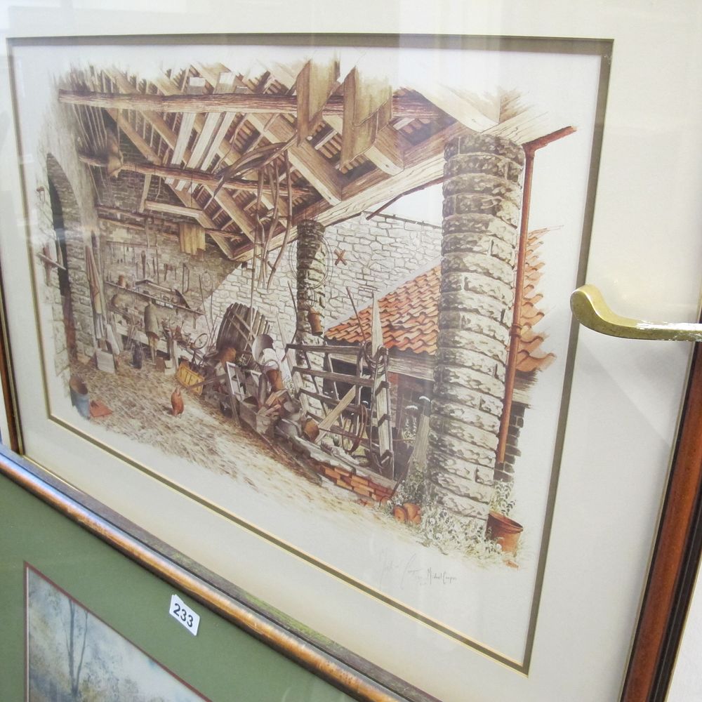 Lot 232: Michael Cooper Framed Print, Rustic Interior Scene