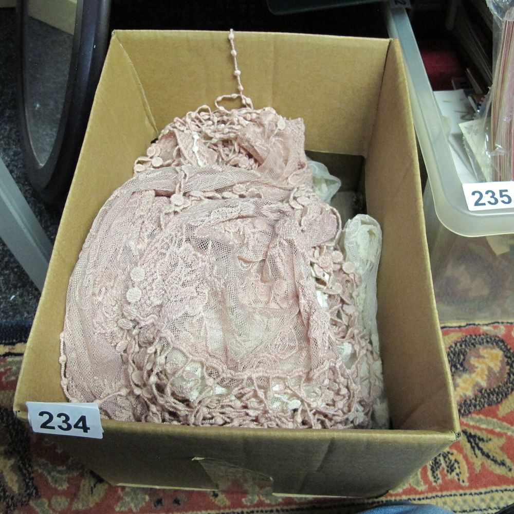Lot 234: Pink and Off-White Floral Lace Fabrics