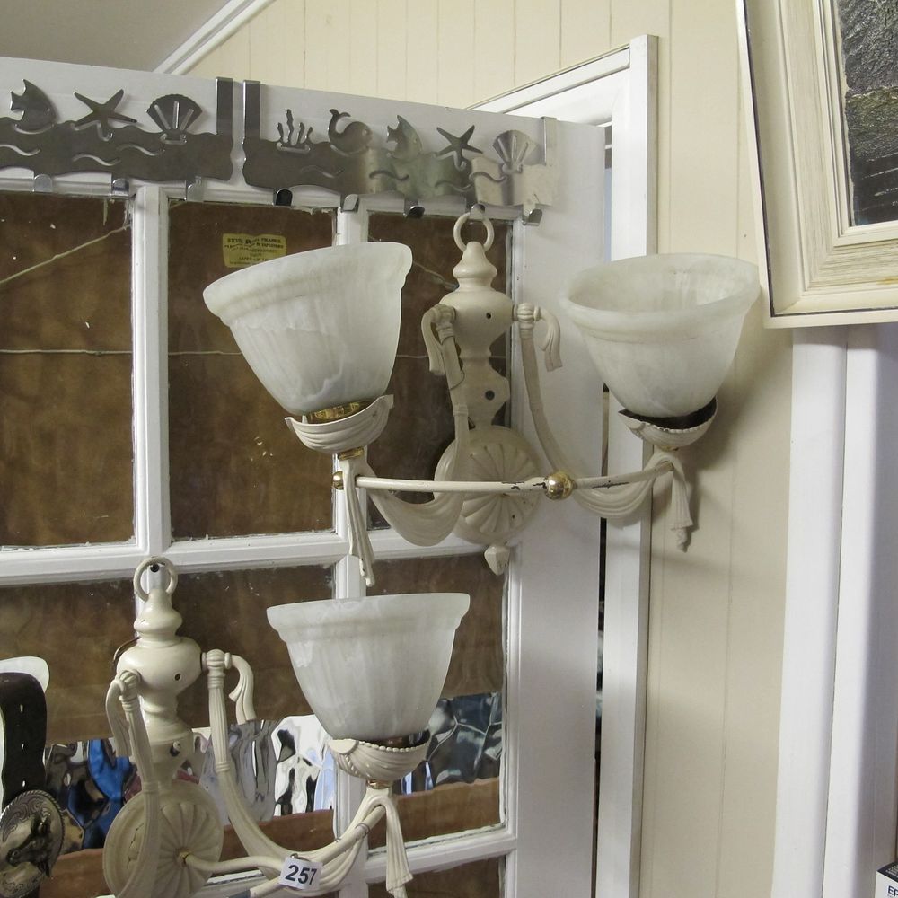 Lot 257: Off-White Three-Light Wall Sconces with Frosted Shades