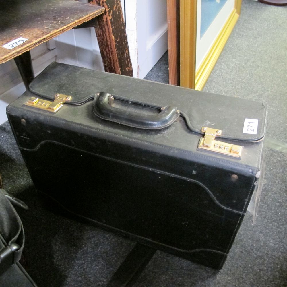 Lot 271: Black Leather-Look Briefcase with Gold-Colored Locks