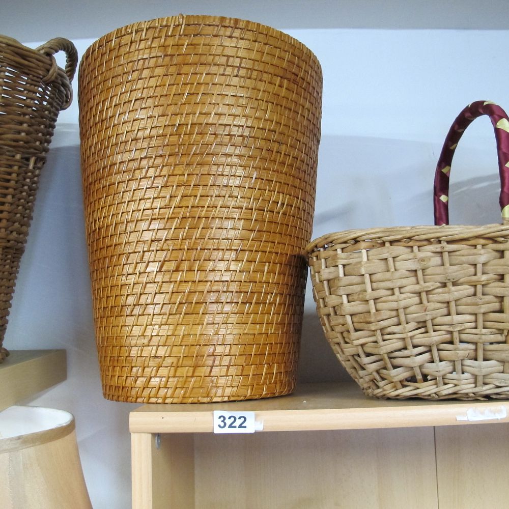 Lot 322: Cylindrical Light Brown Wicker Basket