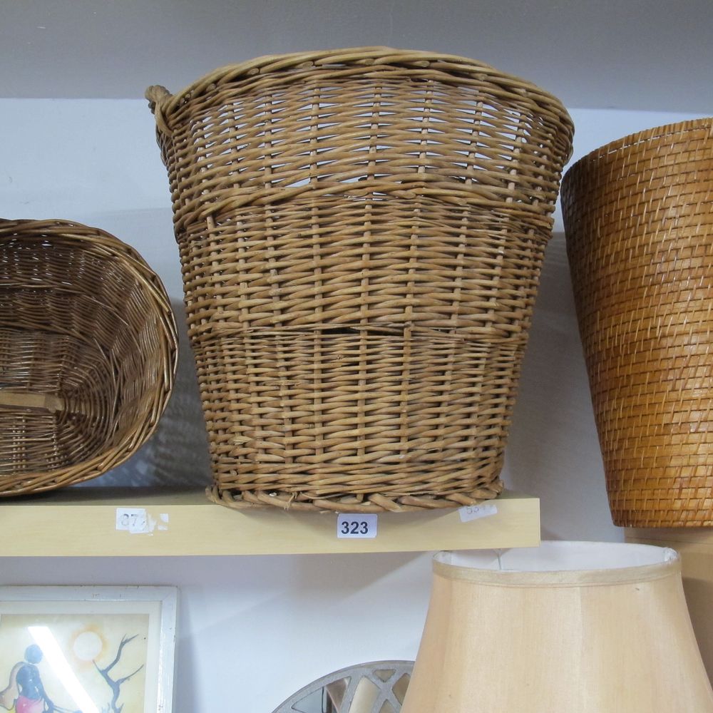 Lot 323: Light Brown Wicker Basket with Handle