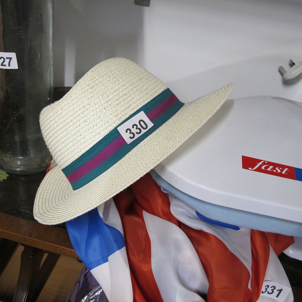 Lot 330: Cream Straw Hat with Striped Band