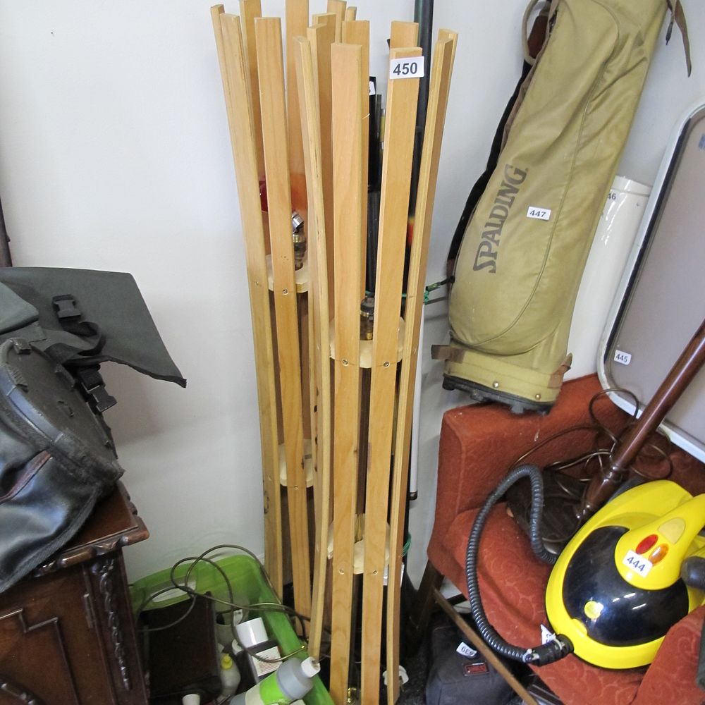 Lot 450: Light Wood Slatted designer floor lamps