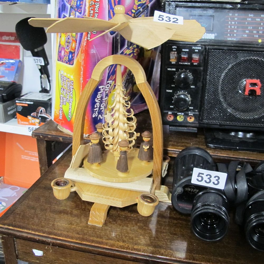 Lot 532: Wooden Carousel Christmas Pyramid with Figures and Candle...